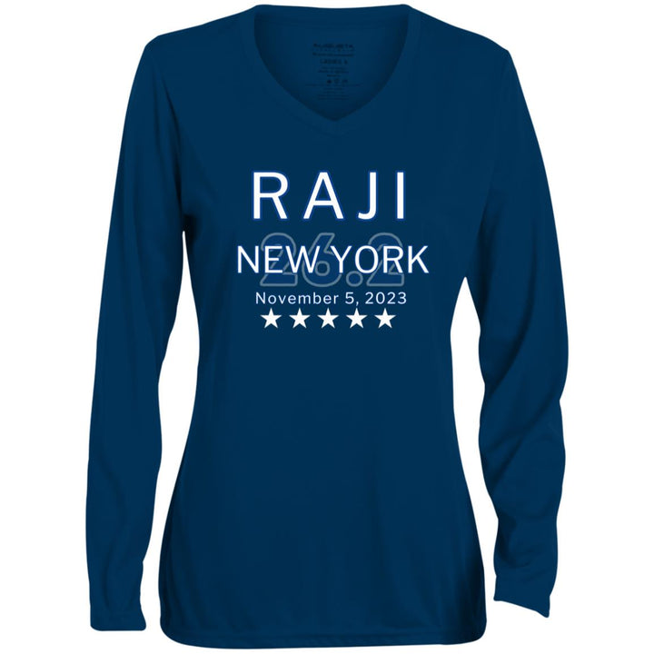 New York Race Day Shirt,  Ladies' Moisture-Wicking Long Sleeve V-Neck Tee, 2023 New York, Personalized Marathon Shirt