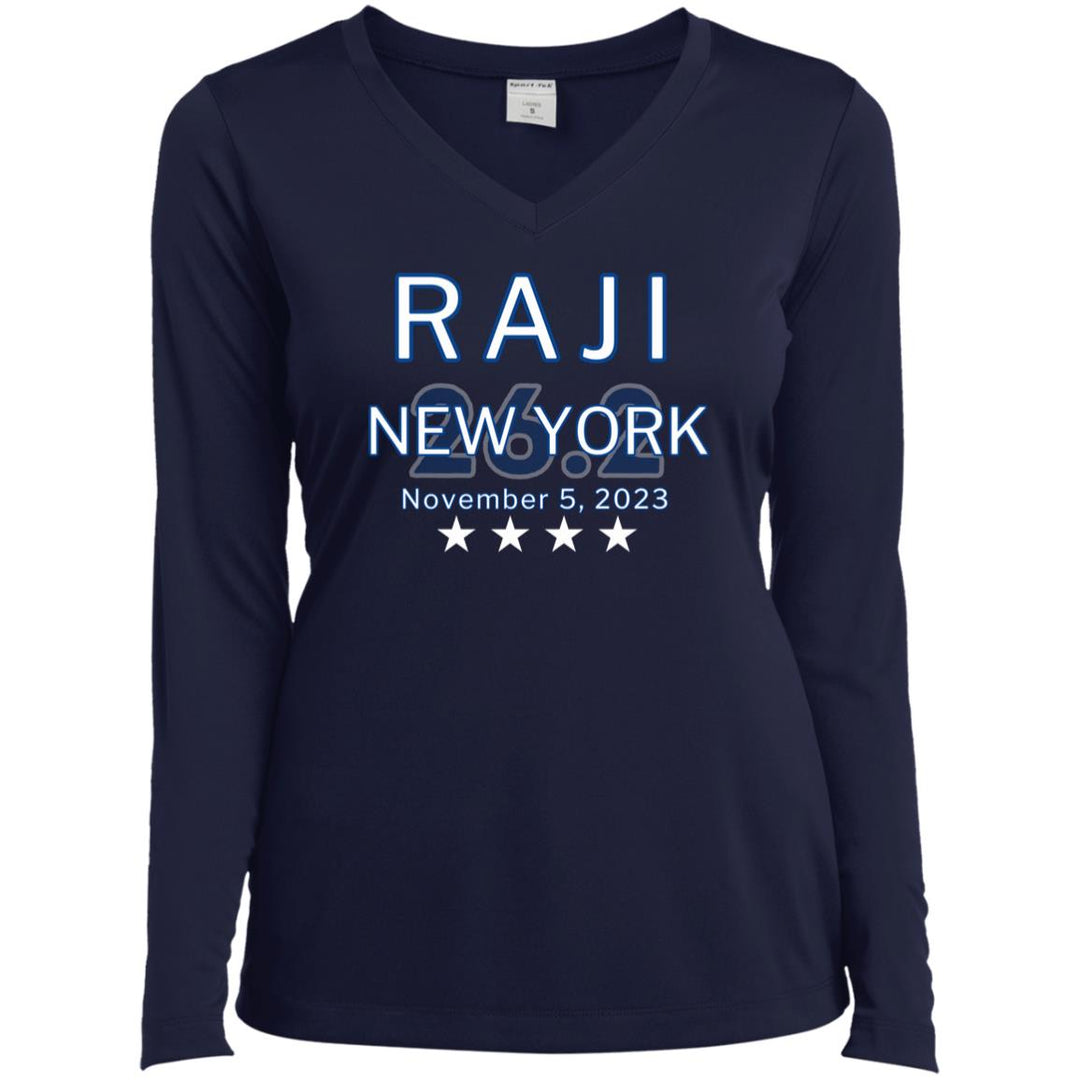 New York Custom Running Shirt, Ladies’ Long Sleeve Performance V-Neck Tee, Custom Race date, Personalized Race Day Shirt