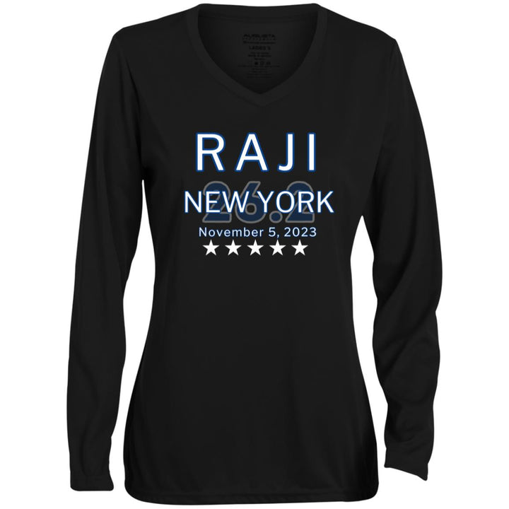 New York Race Day Shirt,  Ladies' Moisture-Wicking Long Sleeve V-Neck Tee, 2023 New York, Personalized Marathon Shirt