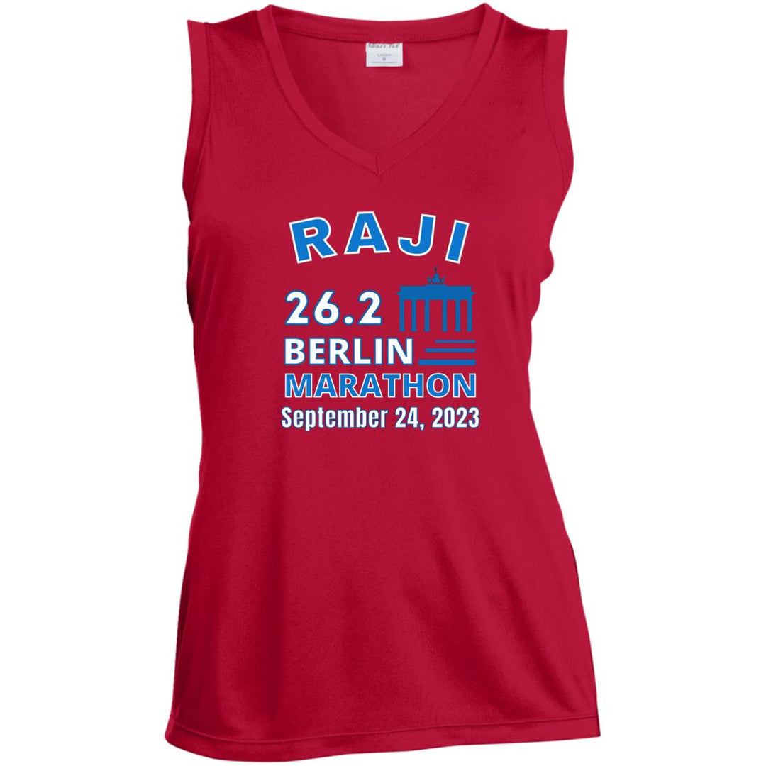 Berlin Race Day Shirt, Ladies' Sleeveless V-Neck Performance Tee, Running Shirt, 26.2