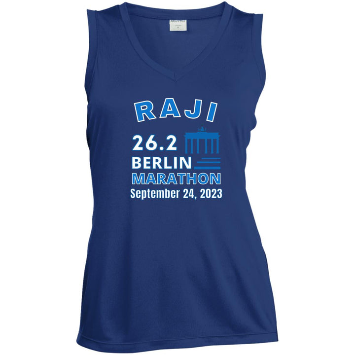 Berlin Race Day Shirt, Ladies' Sleeveless V-Neck Performance Tee, Running Shirt, 26.2