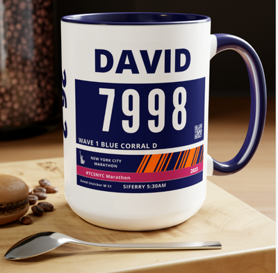 New York  Bib Mug, Marathon Cup, Personalized Marathon Bib Cup, 15oz, Marathon Gift, New York City Runner