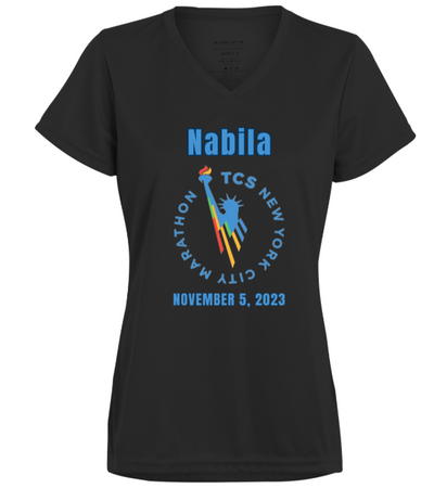 New York Race Day Shirt, Ladies’ Moisture-Wicking V-Neck Tee, Custom Marathon Shirt, Personalize Front and Back