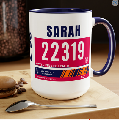 New York  Bib Mug, Marathon Cup, Personalized Marathon Bib Cup, 15oz, Marathon Gift, New York City Runner