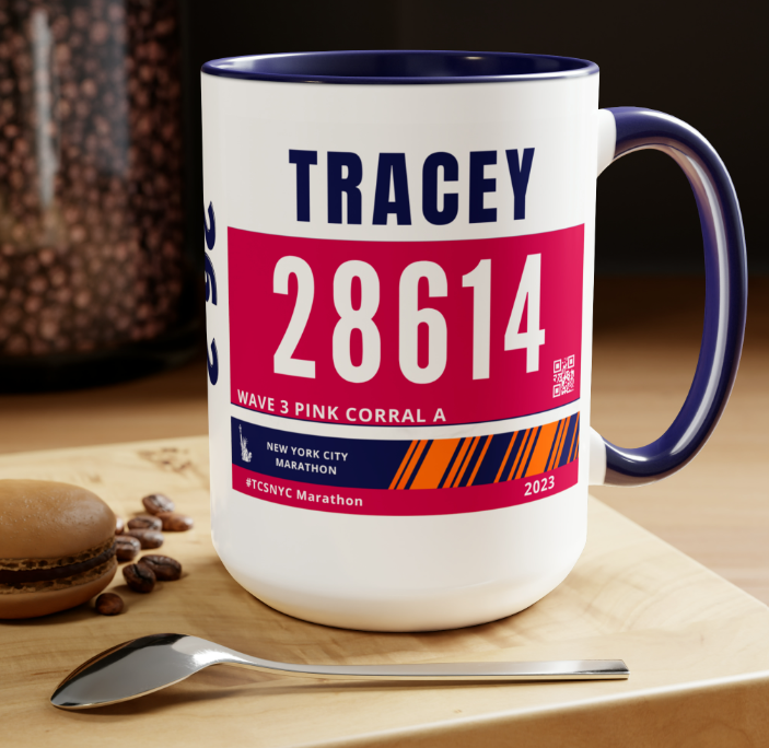 New York  Bib Mug, Marathon Cup, Personalized Marathon Bib Cup, 15oz, Marathon Gift, New York City Runner