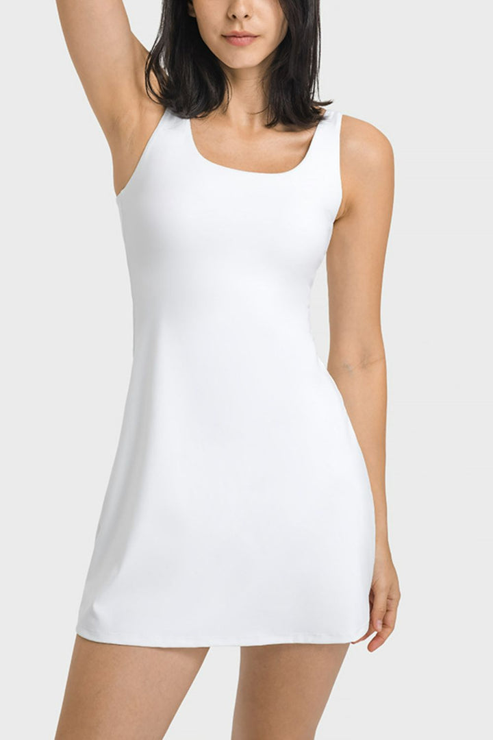 Sports Dress, Square Neck Athletic Tank Dress, Full Coverage Bottoms