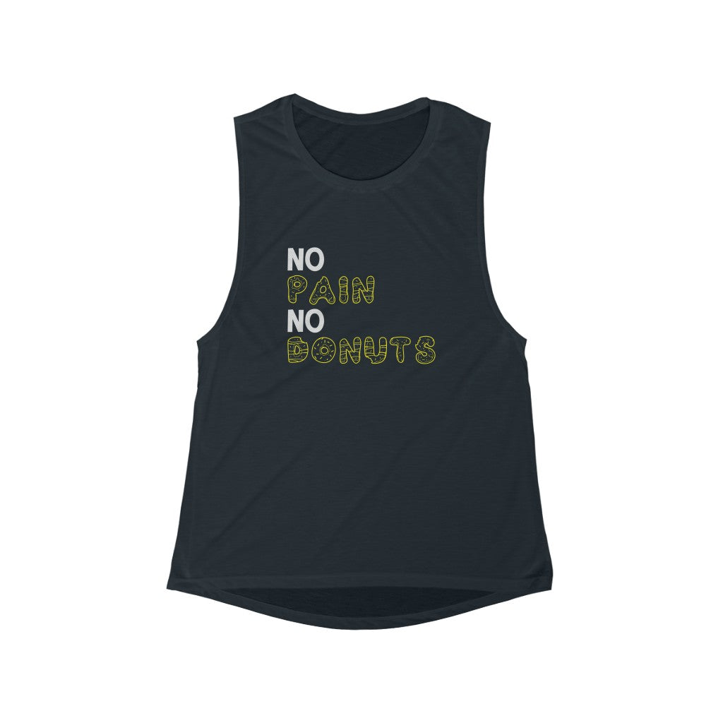 No Pain No Donuts, Funny Fitness Tank, Women's Flowy Scoop Muscle Tank