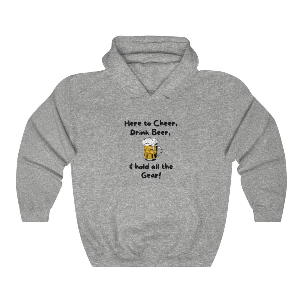 Here to Cheer Drink Beer & Hold Gear, Marathon Support Hoodie, Triathlon Support Hoodie, Ironman Support Crew, Unisex Heavy Blend