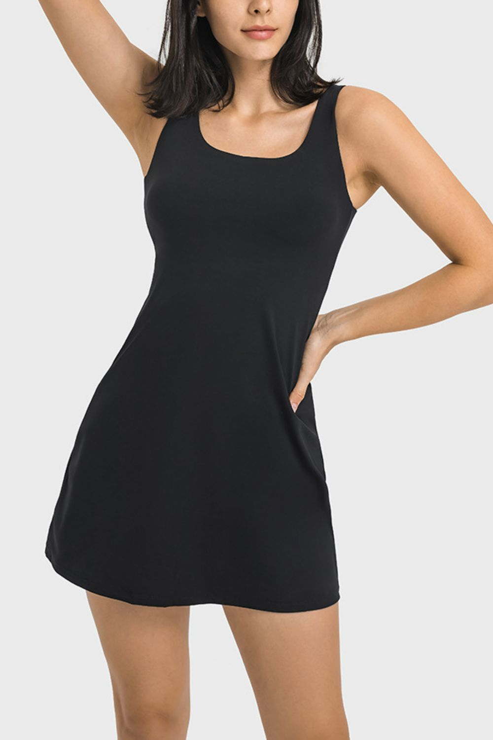 Sports Dress, Square Neck Athletic Tank Dress, Full Coverage Bottoms