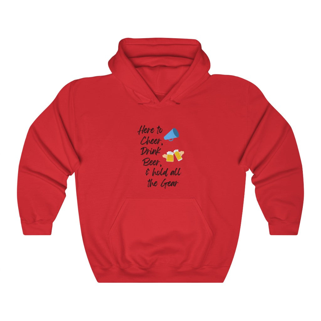 Here to Cheer Drink Beer & Hold Gear, Marathon Support Hoodie, Triathlon Support Hoodie, Ironman Support Crew, Unisex Heavy Blend