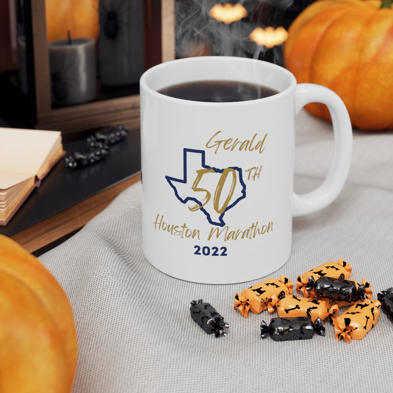 Houston Marathon Bib Coffee Cup, 26.2 Ceramic Mug 11oz, Houston 50th Marathon, Houston Half Marathon, 2022 Houston Marathon