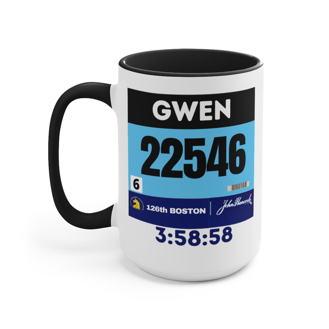 Boston Bib Cup, Two-Tone Coffee Mugs, 15oz, Boston Runner, Gift for Boston Runner, Boston Bib Mug