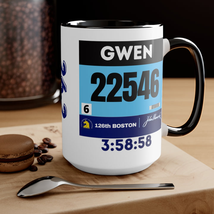 Boston Bib Cup, Two-Tone Coffee Mugs, 15oz, Boston Runner, Gift for Boston Runner, Boston Bib Mug