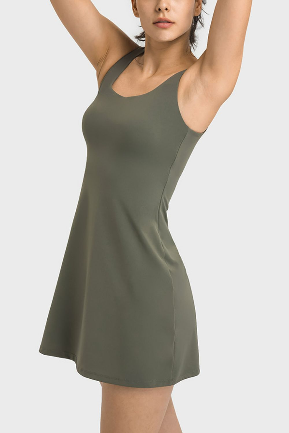 Sports Dress, Square Neck Athletic Tank Dress, Full Coverage Bottoms