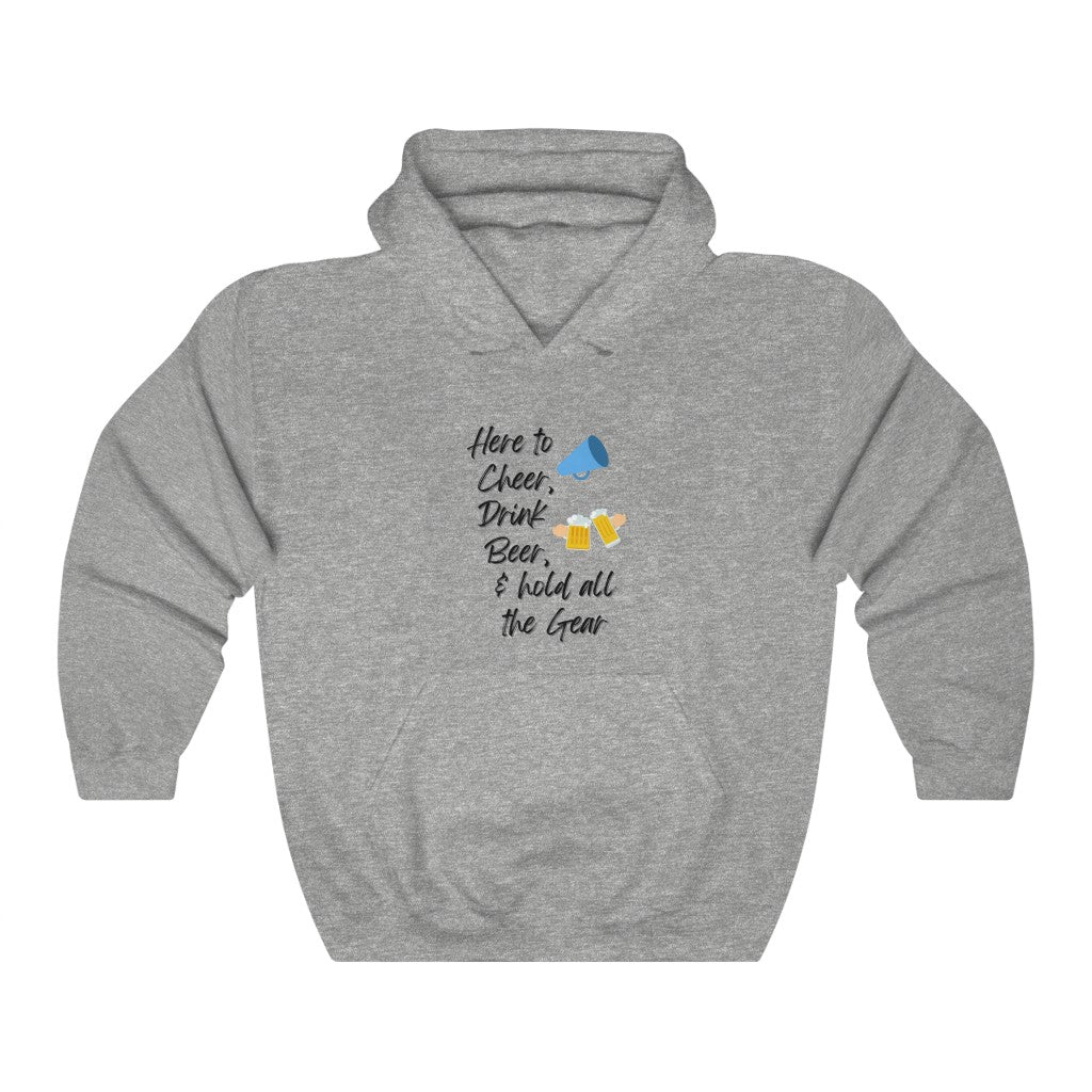 Here to Cheer Drink Beer & Hold Gear, Marathon Support Hoodie, Triathlon Support Hoodie, Ironman Support Crew, Unisex Heavy Blend