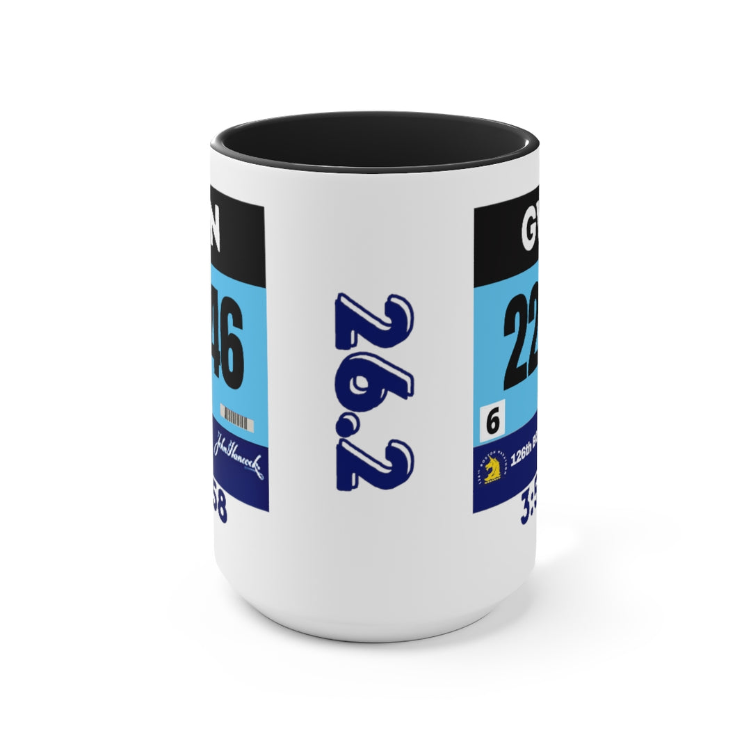 Boston Bib Cup, Two-Tone Coffee Mugs, 15oz, Boston Runner, Gift for Boston Runner, Boston Bib Mug