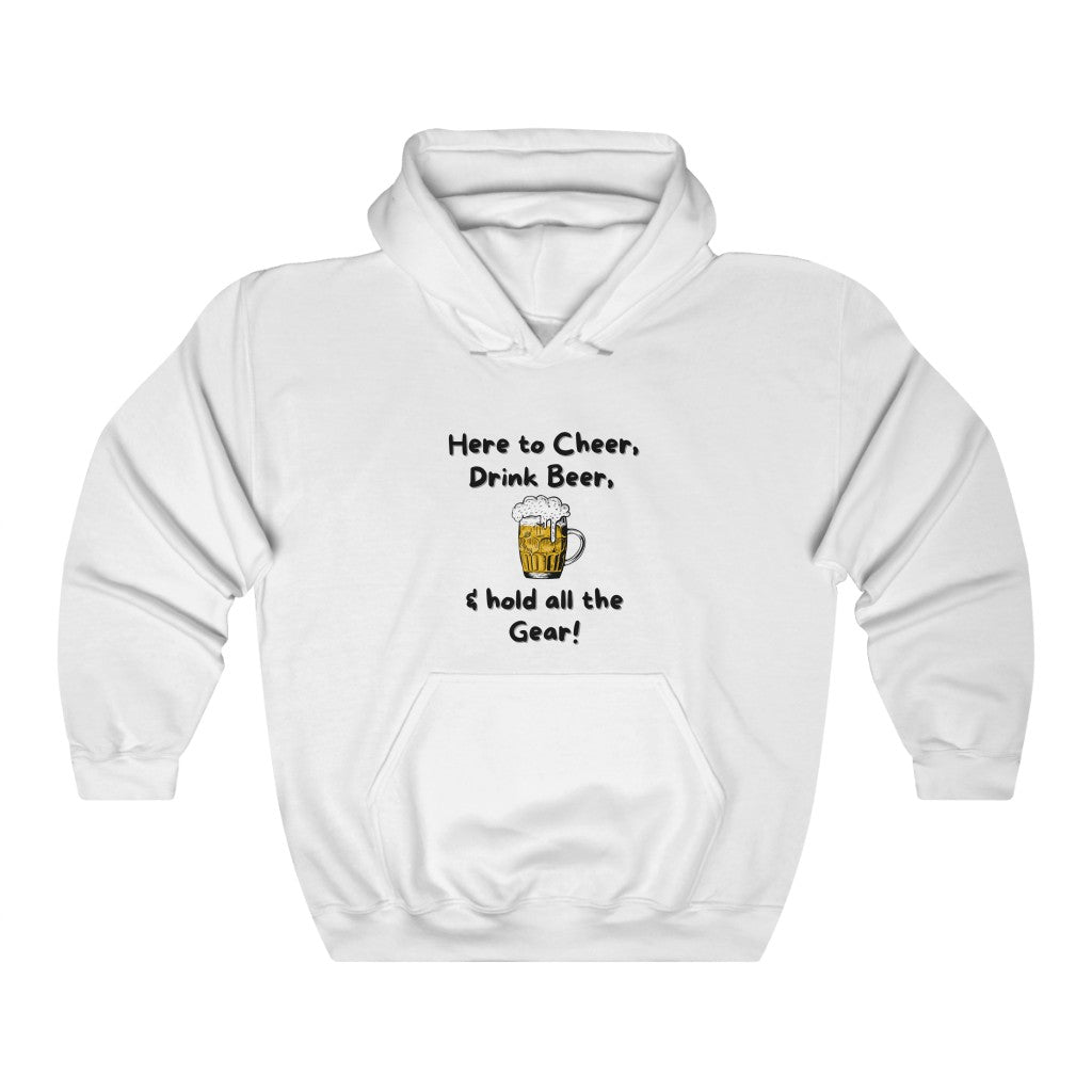 Here to Cheer Drink Beer & Hold Gear, Marathon Support Hoodie, Triathlon Support Hoodie, Ironman Support Crew, Unisex Heavy Blend