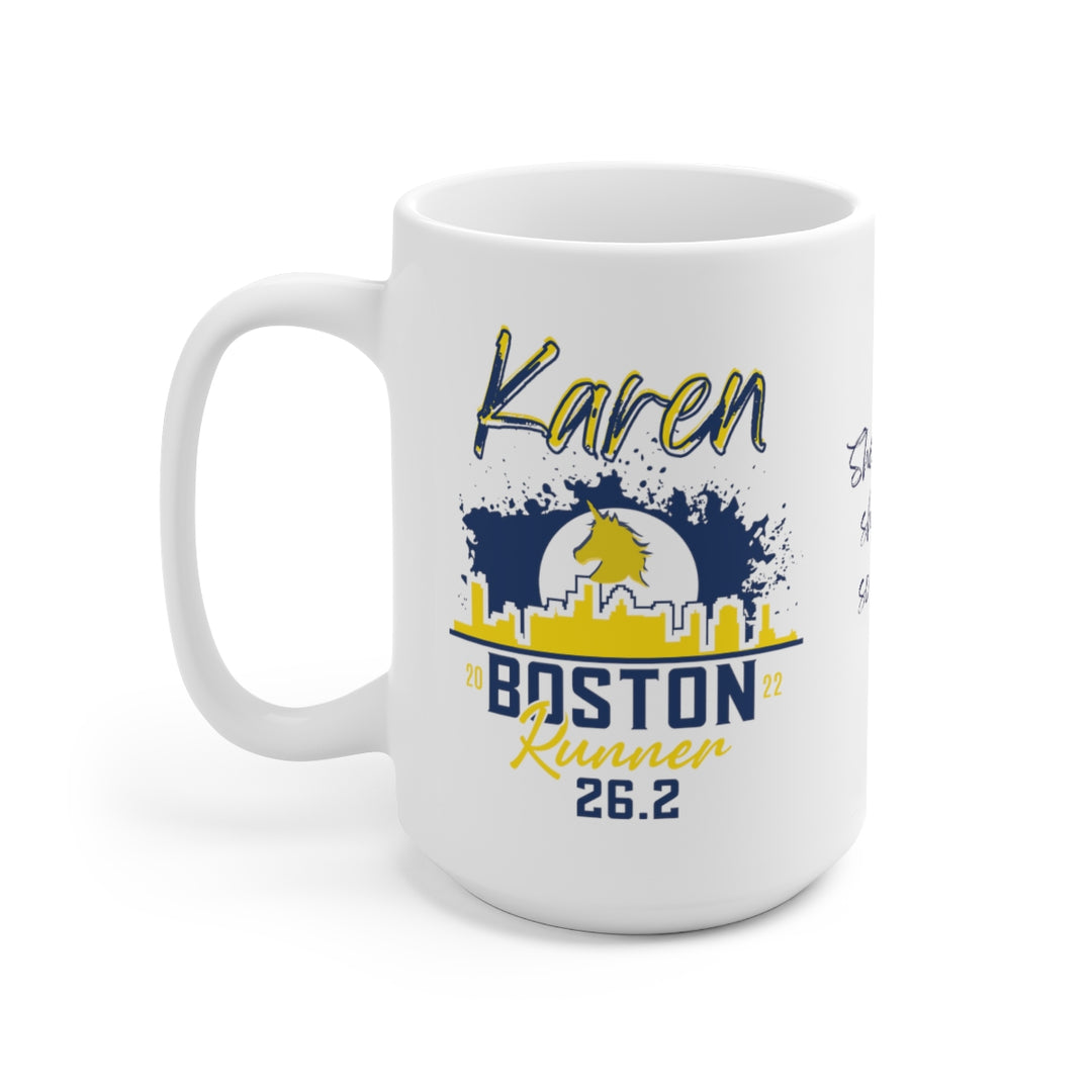 Boston Mug, 15oz White Ceramic Mug, Personalized Marathon Mug, Boston Runner