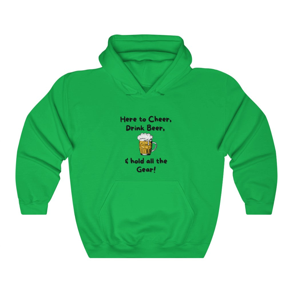 Here to Cheer Drink Beer & Hold Gear, Marathon Support Hoodie, Triathlon Support Hoodie, Ironman Support Crew, Unisex Heavy Blend