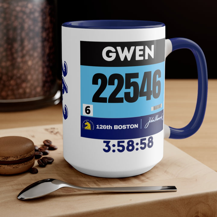 Boston Bib Cup, Two-Tone Coffee Mugs, 15oz, Boston Runner, Gift for Boston Runner, Boston Bib Mug