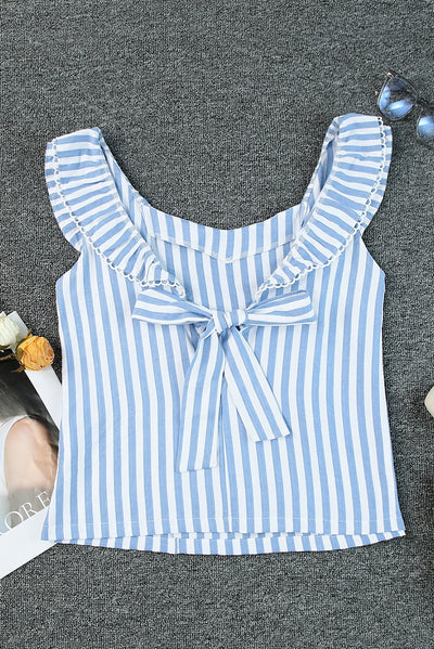 Striped Tie Back Ruffled Tank