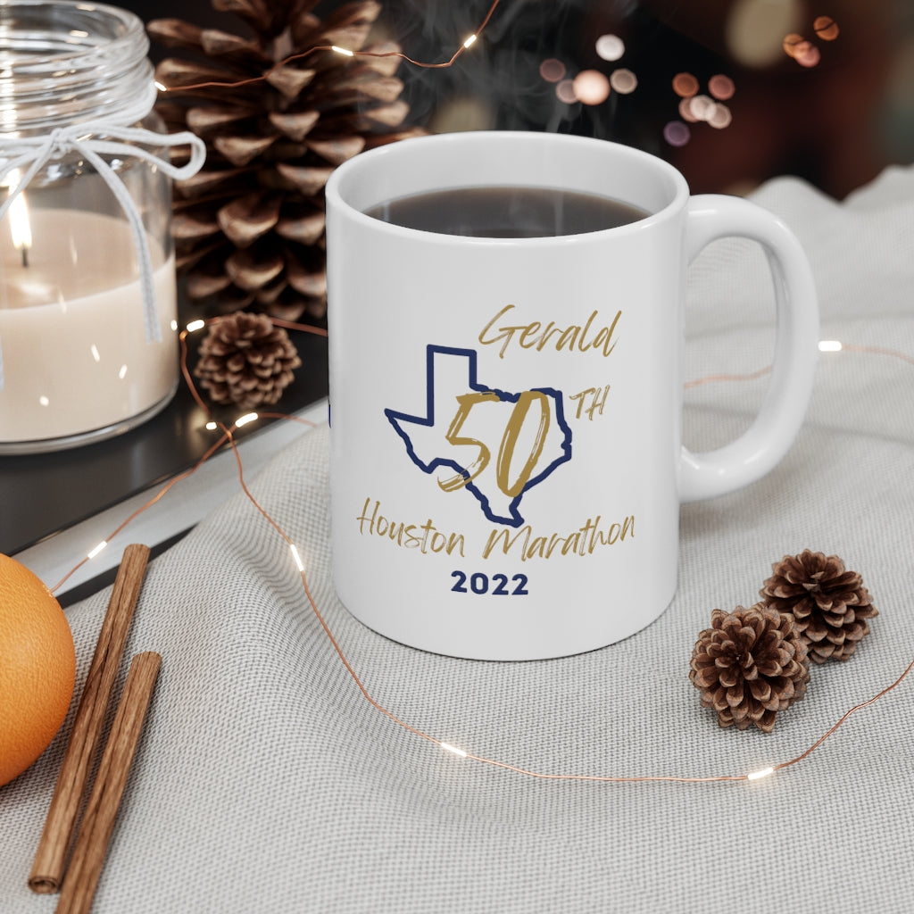 Houston Marathon Bib Coffee Cup, 26.2 Ceramic Mug 11oz, Houston 50th Marathon, Houston Half Marathon, 2022 Houston Marathon