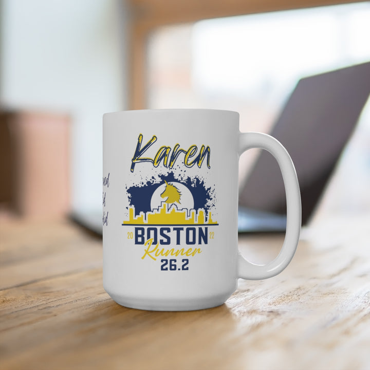 Boston Mug, 15oz White Ceramic Mug, Personalized Marathon Mug, Boston Runner