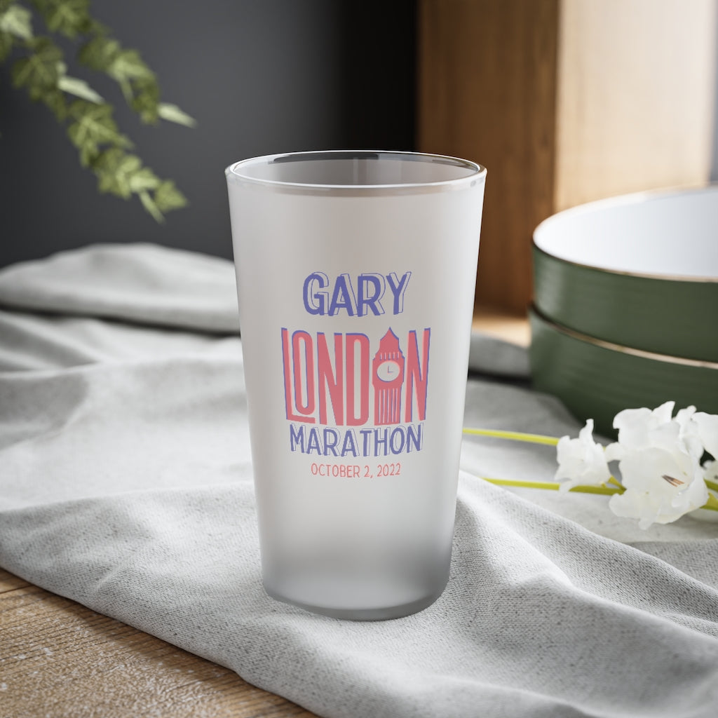 London Marathon, Frosted Pint Glass, 16oz, London 26.2, London Beer Glass, Gift for London Runner