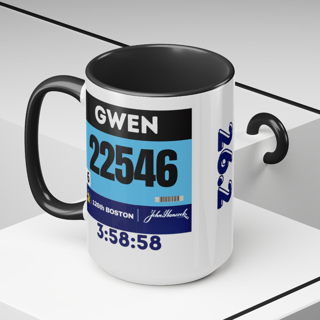 Boston Bib Cup, Two-Tone Coffee Mugs, 15oz, Boston Runner, Gift for Boston Runner, Boston Bib Mug