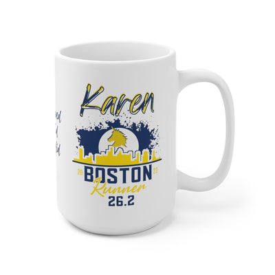 Boston Mug, 15oz White Ceramic Mug, Personalized Marathon Mug, Boston Runner