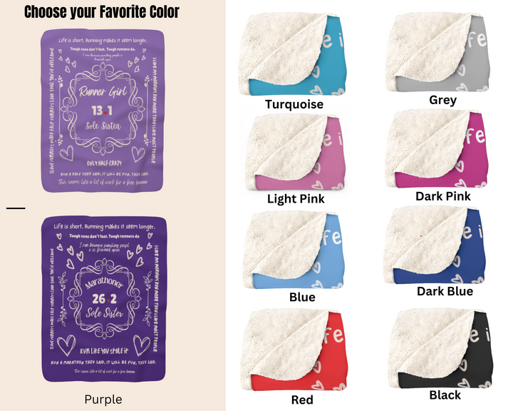 Runner Girl Blanket, Sherpa Fleece Blanket, 13.1 Blanket, Gift for Runner, Half Marathon, Half Marathon Gift