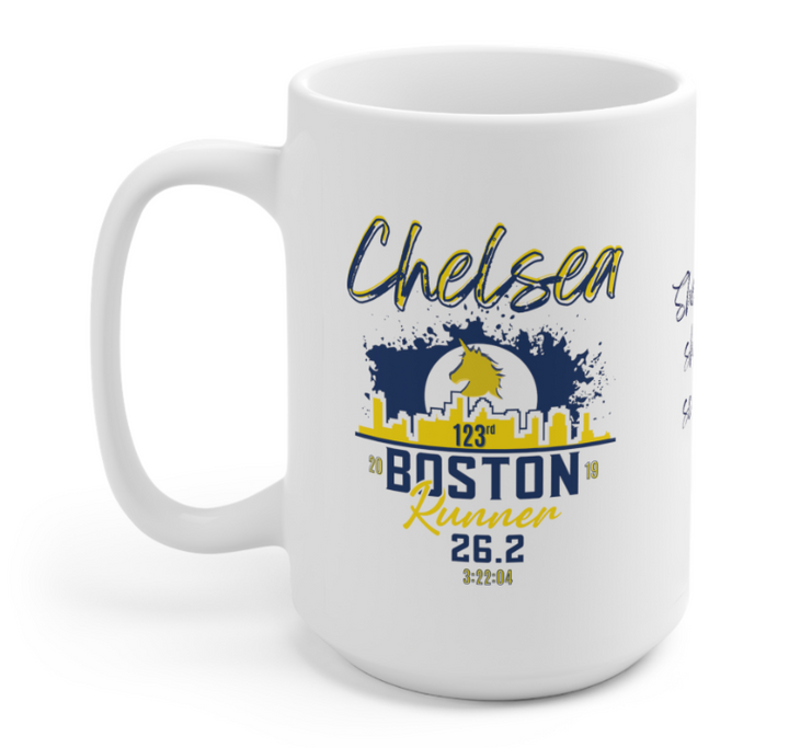 Boston Mug, 15oz White Ceramic Mug, Personalized Marathon Mug, Boston Runner