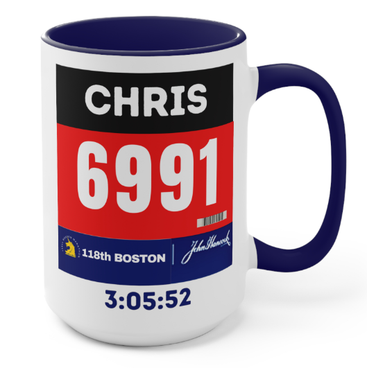 Boston Bib Cup, Two-Tone Coffee Mugs, 15oz, Boston Runner, Gift for Boston Runner, Boston Bib Mug