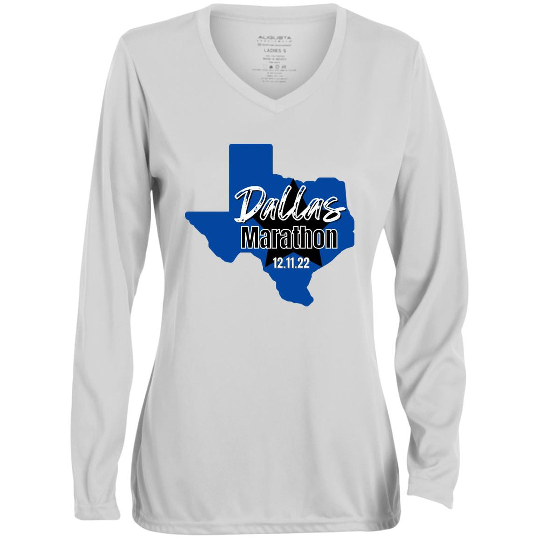 Dallas Marathon, Ladies' Moisture-Wicking Long Sleeve V-Neck Tee, Dallas Running Long Sleeve