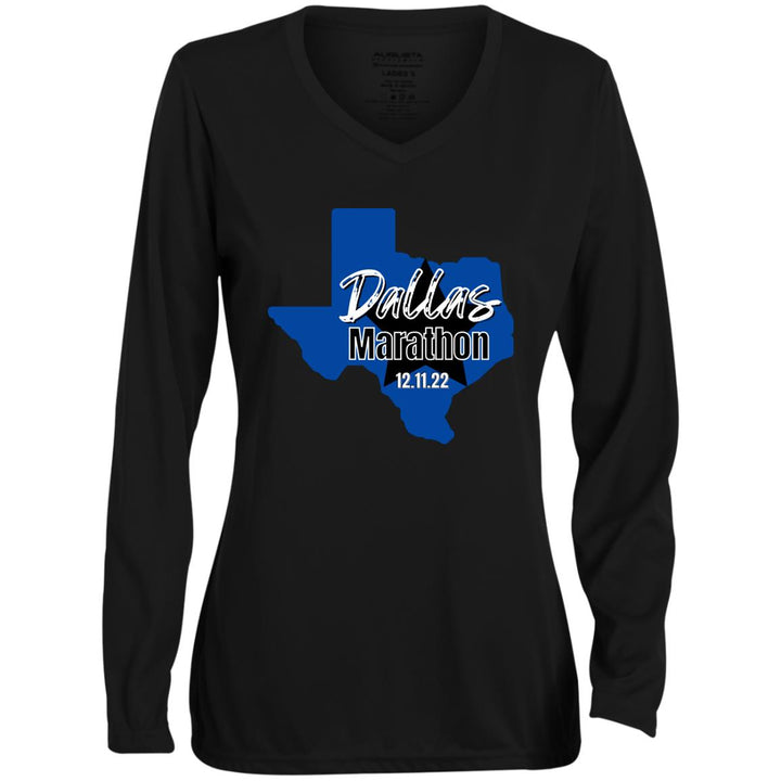 Dallas Marathon, Ladies' Moisture-Wicking Long Sleeve V-Neck Tee, Dallas Running Long Sleeve