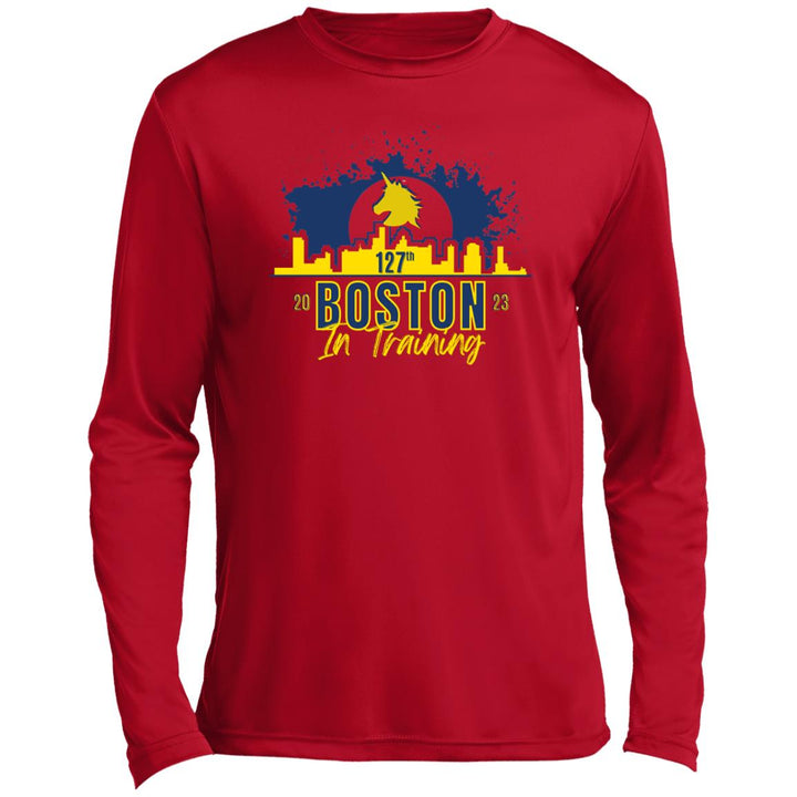 Boston In Training, Men’s Long Sleeve Performance Tee, Boston Runner, 2023 Boston Qualifier