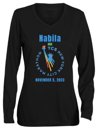 NYC Race Day Shirt, Ladies' Moisture-Wicking Long Sleeve V-Neck Tee, Custom Marathon Shirt, Personalize front and back