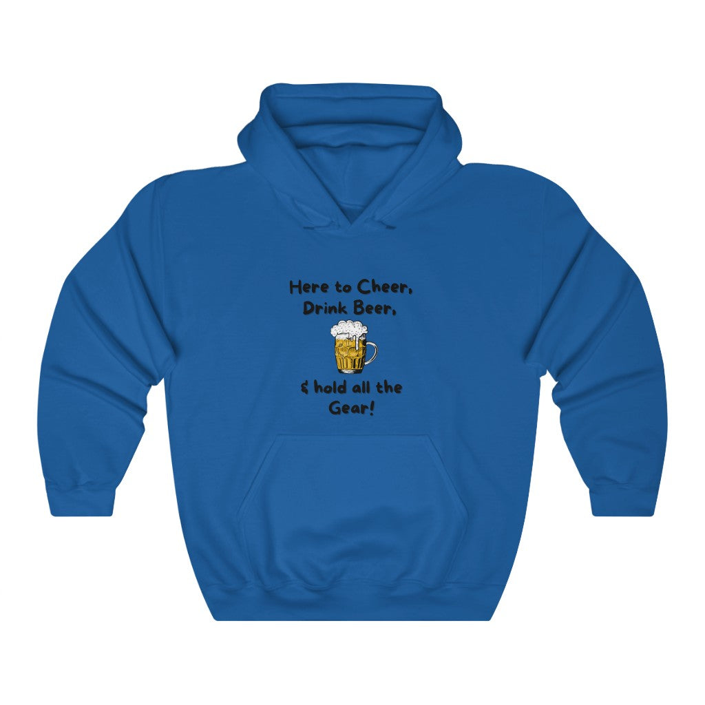 Here to Cheer Drink Beer & Hold Gear, Marathon Support Hoodie, Triathlon Support Hoodie, Ironman Support Crew, Unisex Heavy Blend