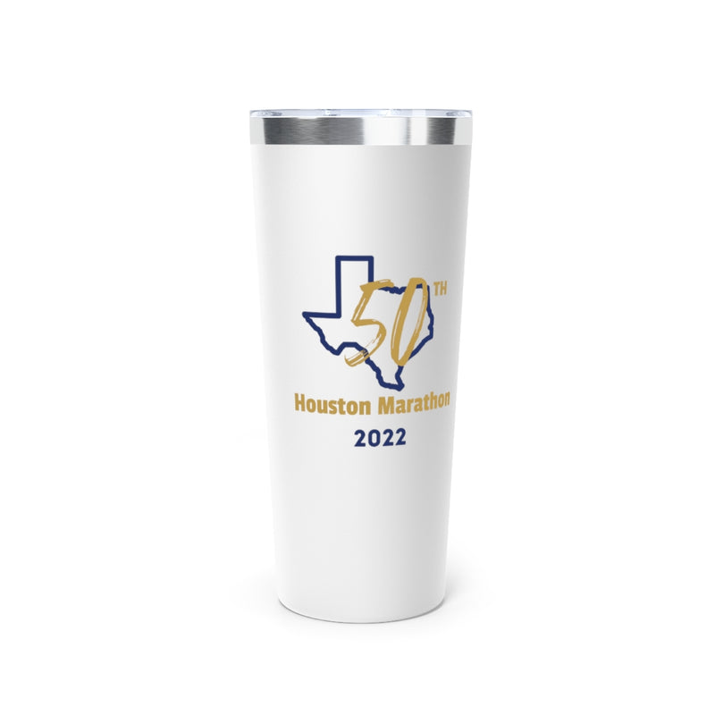 Houston Marathon Bib Travel Mug, Copper Vacuum Insulated Tumbler, 22oz, Runners Gift, Personalized Marathon Gift