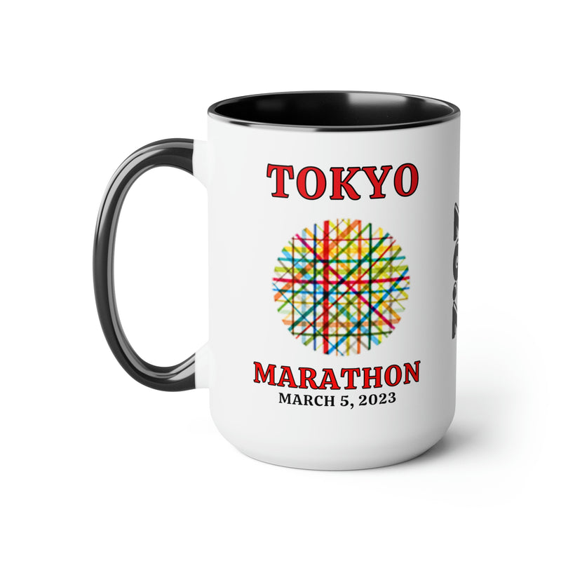 Tokyo Bib Cup, Two-Tone Coffee Mugs, 15oz, Tokyo Runner, Gift for Tokyo Runner, Tokyo Bib Mug, Major Marathons
