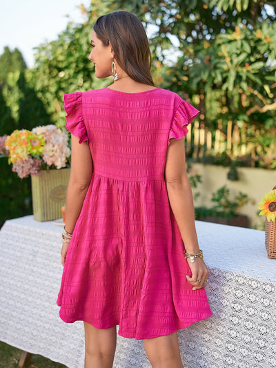 Ruffle Dress, Textured V-Neck Flutter Sleeve Dress, Mini Dress