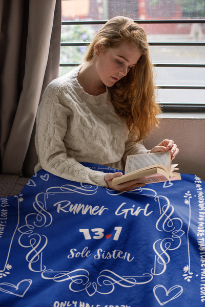 Runner Girl Blanket, Sherpa Fleece Blanket, 13.1 Blanket, Gift for Runner, Half Marathon, Half Marathon Gift