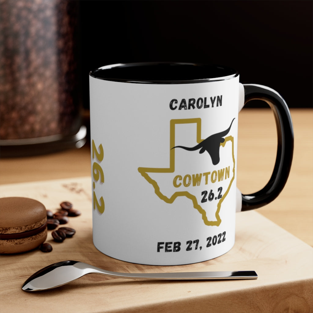 Cowtown Marathon Coffee Cup, 11oz, Cowtown Half Marathon,  Personalized Coffee Cup