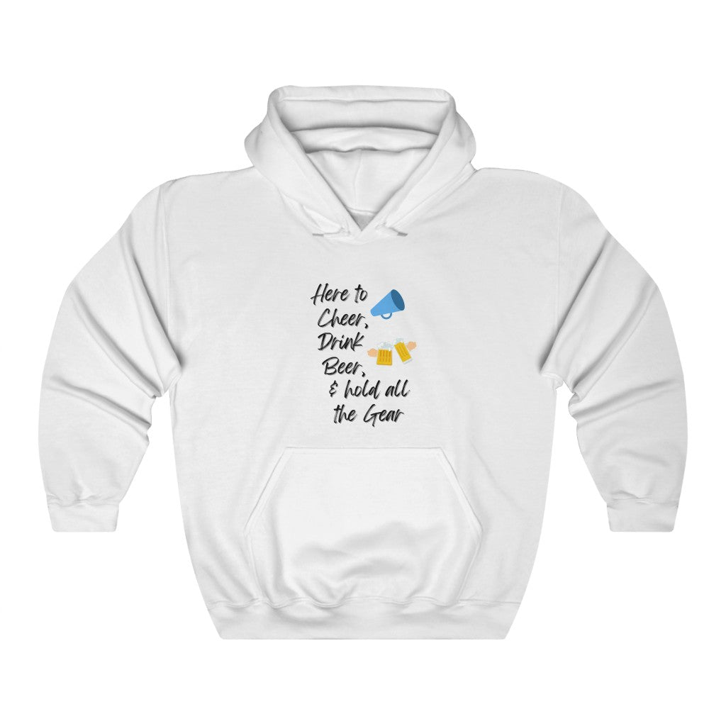 Here to Cheer Drink Beer & Hold Gear, Marathon Support Hoodie, Triathlon Support Hoodie, Ironman Support Crew, Unisex Heavy Blend