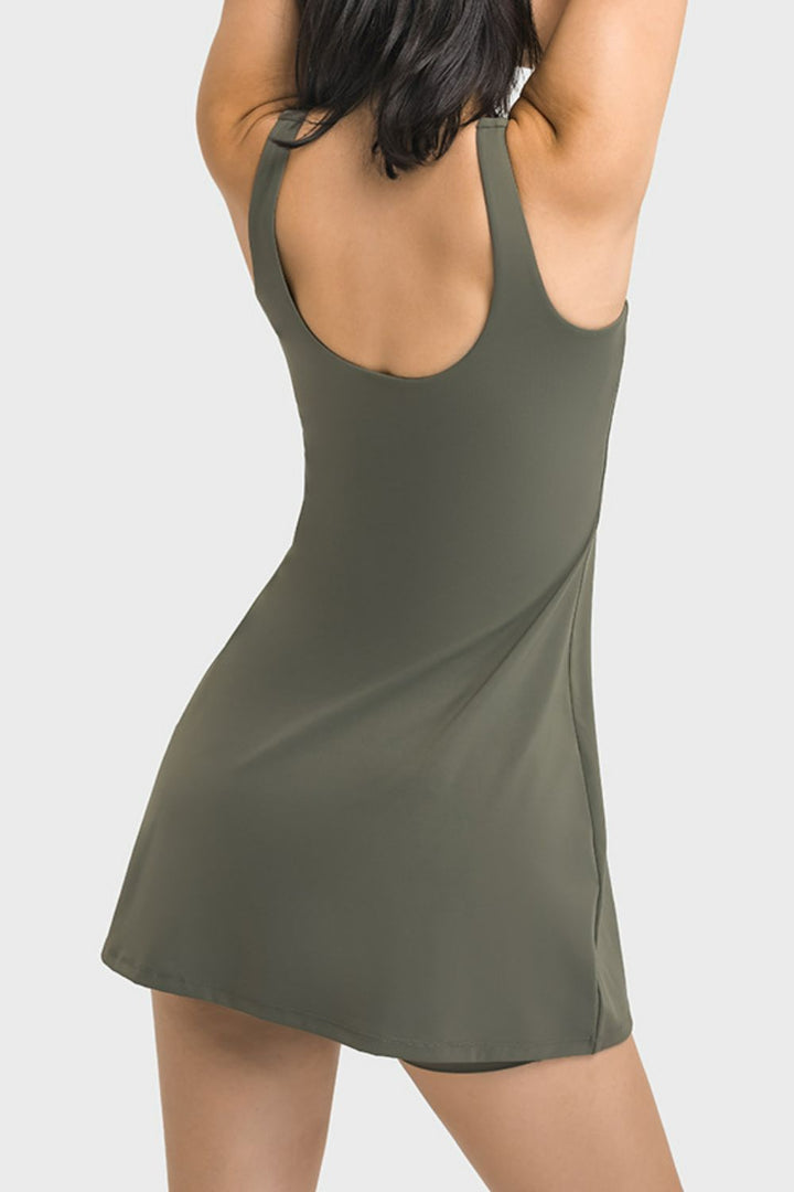 Sports Dress, Square Neck Athletic Tank Dress, Full Coverage Bottoms