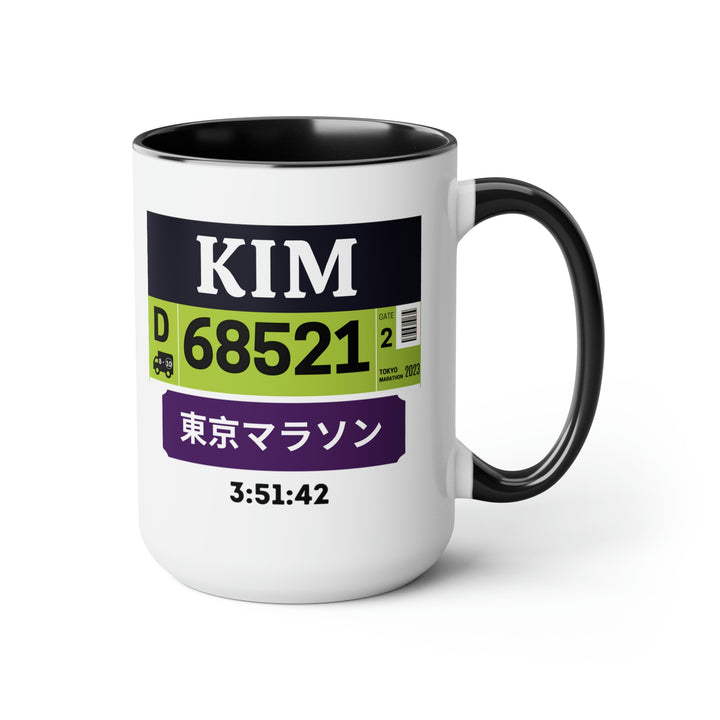 Tokyo Bib Cup, Two-Tone Coffee Mugs, 15oz, Tokyo Runner, Gift for Tokyo Runner, Tokyo Bib Mug, Major Marathons