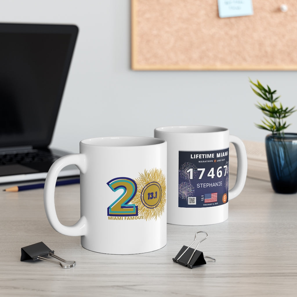 Miami Half Marathon Mug, Miami Bib Cup, 13.1 Ceramic Mug 11oz, Personalized Miami Half Cup, 2022 Miami Half, Custom Half Cup