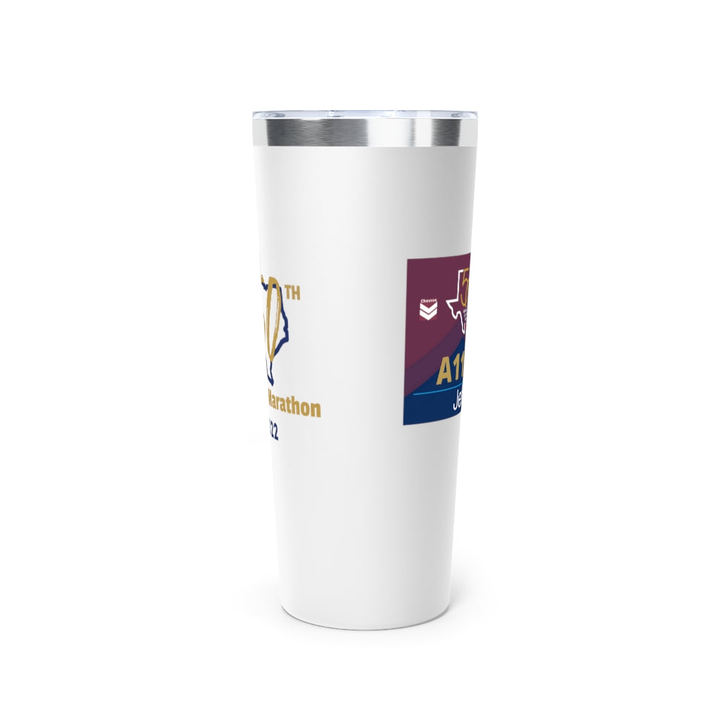 Houston Marathon Bib Travel Mug, Copper Vacuum Insulated Tumbler, 22oz, Runners Gift, Personalized Marathon Gift