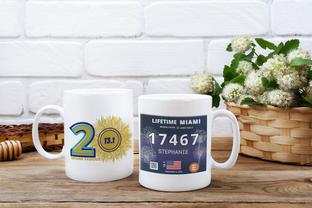 Miami Half Marathon Mug, Miami Bib Cup, 13.1 Ceramic Mug 11oz, Personalized Miami Half Cup, 2022 Miami Half, Custom Half Cup