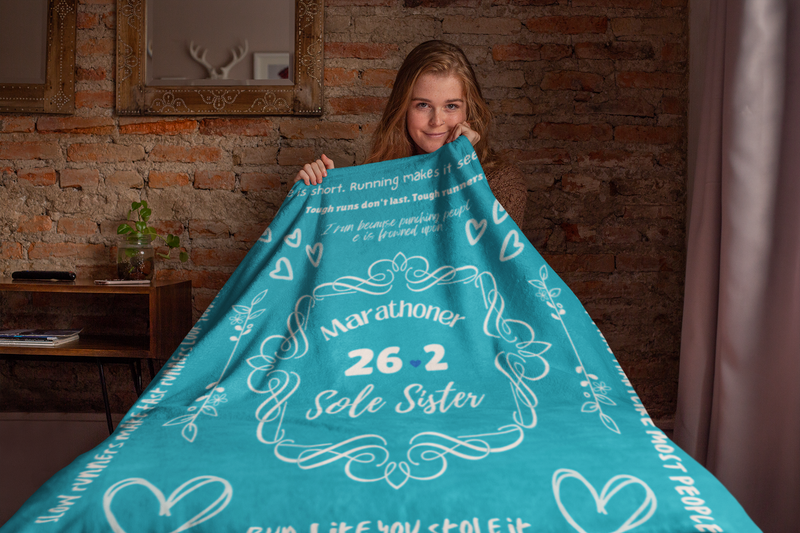 Runner Girl Blanket, Sherpa Fleece Blanket, 13.1 Blanket, Gift for Runner, Half Marathon, Half Marathon Gift